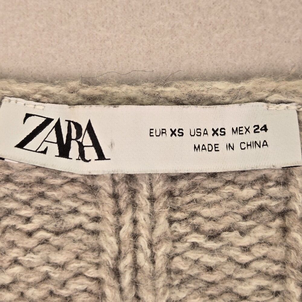 Zara Sweater Womens XSmall Beige Chunky Knit Wool Blend Cropped Oversized Boho - Picture 4 of 6